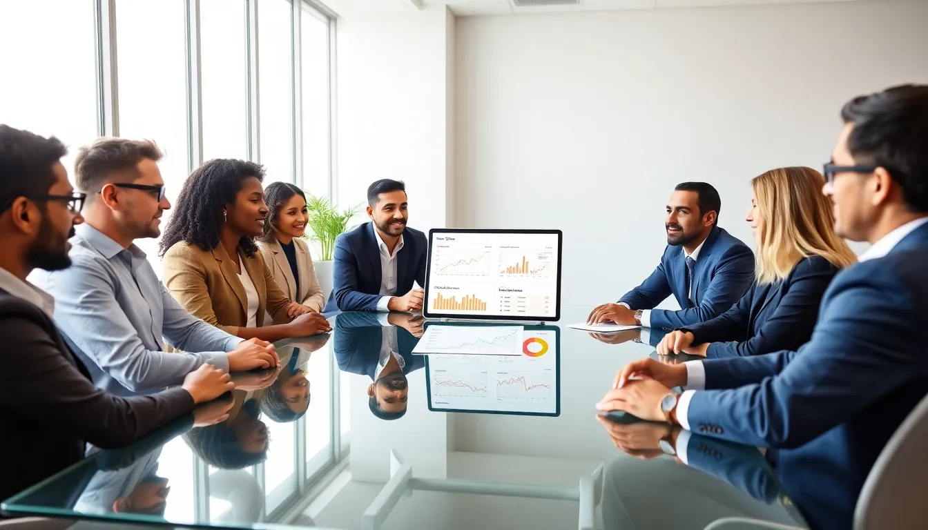 diverse team discussing cybersecurity in a modern office.